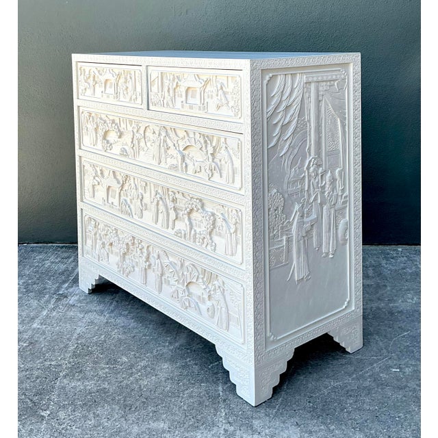 Wood Vintage Todd Hase Asian Carved Relief Chest of Drawers For Sale - Image 7 of 12
