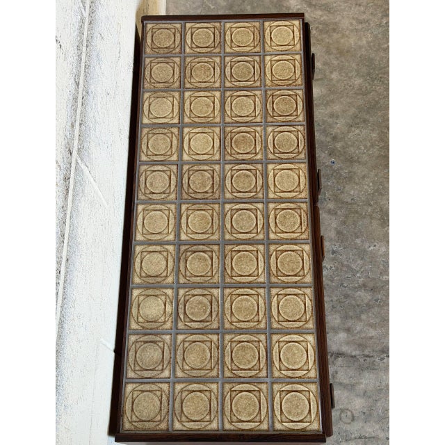 Wood Rosewood 2-Drawer Entryway Console Table With Geometric Tiled Top Mid-Century Modern 1960s For Sale - Image 7 of 11