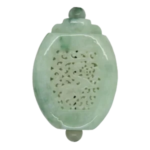 White Green Oval Jade Necklace Pendant With Dragon Chasing Money Lucky Ball