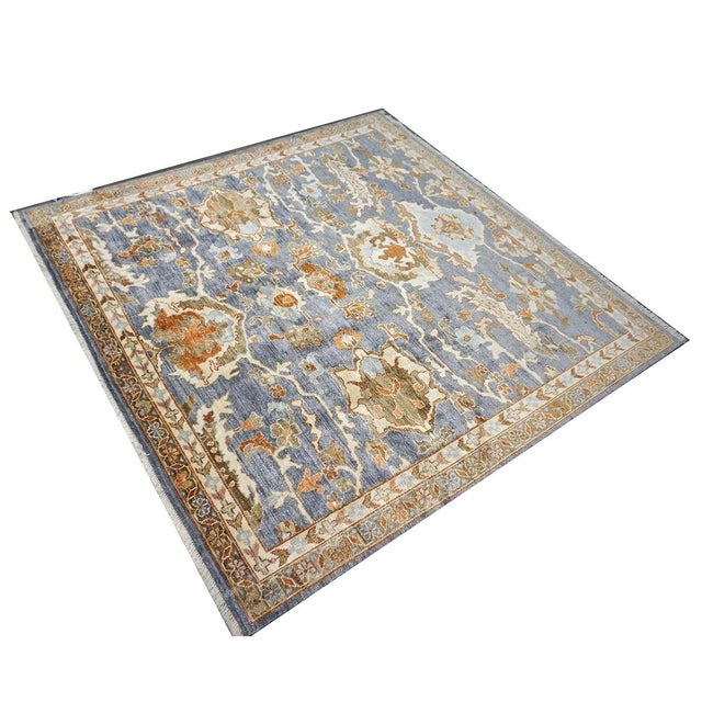 Condition: New - Origin: India - Design: Sultanabad - Actual size: 5'10" x 6' - Color: Orange, Blue, Ivory, Brown -...