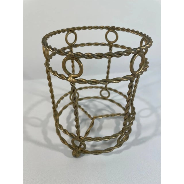 Metal Vintage 1970s Gold Twisted Metal Wine Bottle Holder For Sale - Image 7 of 11