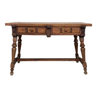 19th Century Solid Oak Baroque Fluted Leg Console Table For Sale