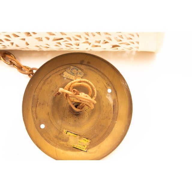 Mid 20th Century White Pierced Ceramic Pendant Lights With Brass Hardware - a Pair For Sale - Image 10 of 11