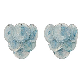 Vistosi Style Blue Alabaster Glass Wall Sconces - a Pair For Sale