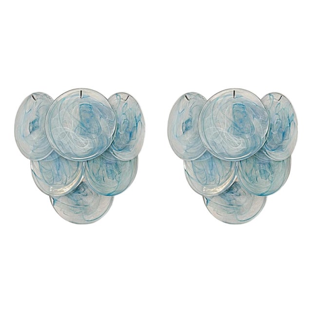 Vistosi Style Blue Alabaster Glass Wall Sconces - a Pair For Sale