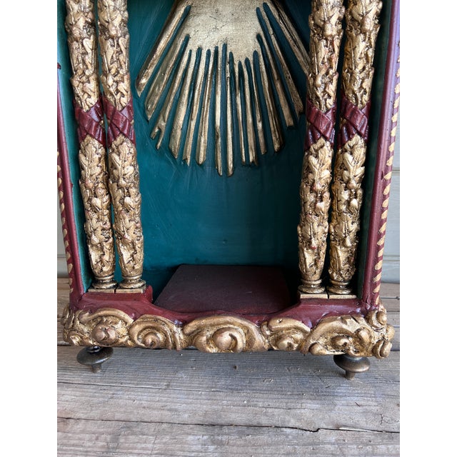 19th Century 19th Century Italian Carved Polychrome Giltwood & Painted Tabernacle Box or Home Altar For Sale - Image 5 of 13