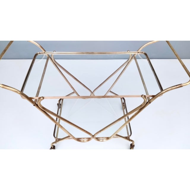Gold Vintage Brass Serving Cart with Glass Shelves, Italy For Sale - Image 8 of 14