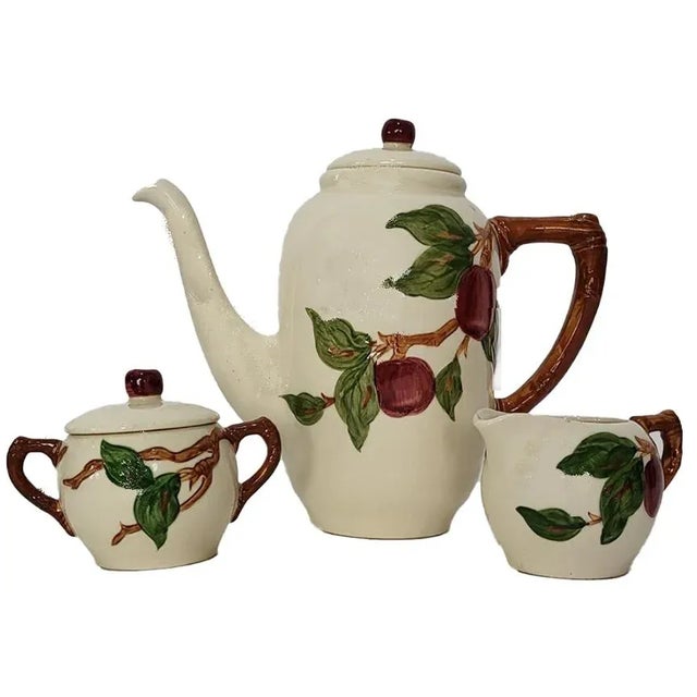 Franciscan Apple 3 piece set includes discontinued Coffee pot & lid, sugar bowl & lid and creamer, all USA (American...