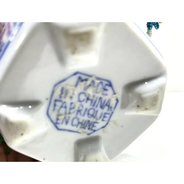 Vintage French Beaded Flower Arrangement – Blue Beaded Floral in Porcelain Cachepot For Sale - Image 9 of 9