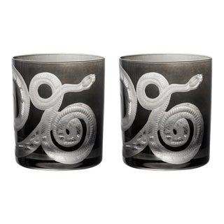 Cabinet of Curiosities Double Old Fashioned Glasses Snake Smoke - a Pair For Sale