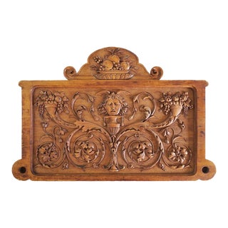 19th Century Carved Wood Frieze Architectural Salvage Panel Hermes Cornucopia Fruit Neoclassical Style For Sale