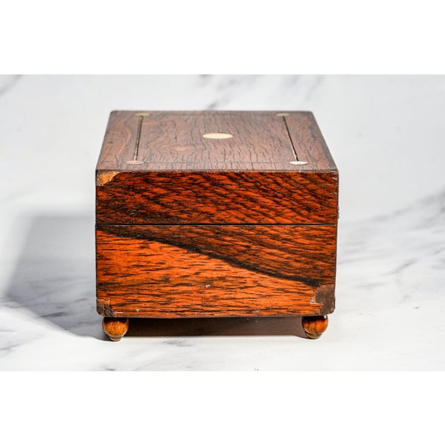 Charming Small Antique Victorian Wood Jewelry Box With Key Inset Mother of Pearl Home Decor For Sale - Image 9 of 13