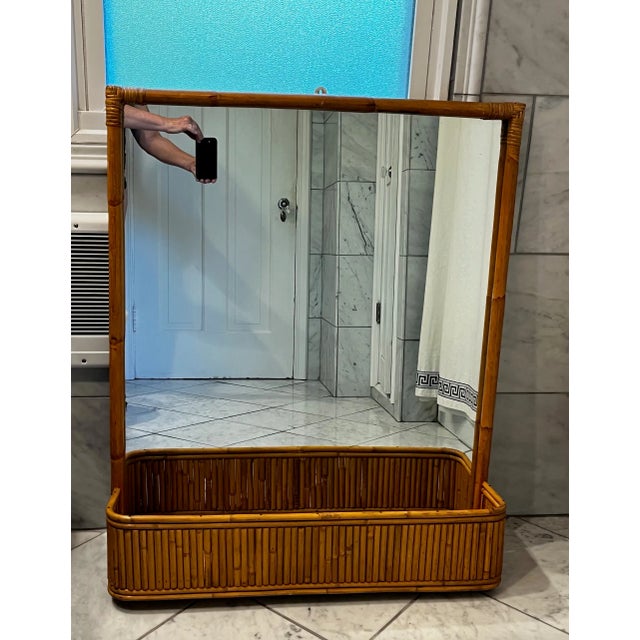 Pencil Rattan & Wicker Wall Mirror With Planter For Sale In Saint Louis - Image 6 of 11