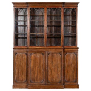 19th Century English Mahogany Arched Glazed Bookcase Cabinet, 1880s For Sale