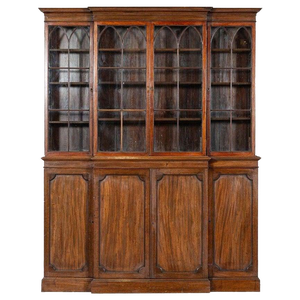19th Century English Mahogany Arched Glazed Bookcase Cabinet, 1880s