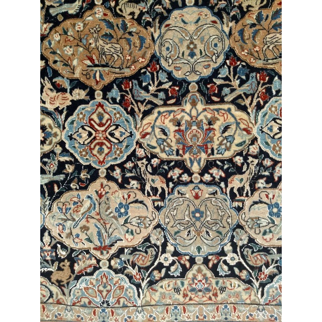 Vintage Persian Nain Area Rug, Hand-Knotted Wool & Silk, Garden of Paradise Pattern, 4x6, Navy & Tan For Sale In Chicago - Image 6 of 6