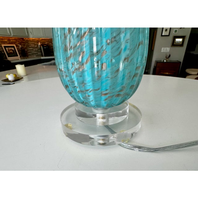 Barbini Murano Blue Copper Ribbed Glass Table Lamp For Sale - Image 10 of 18