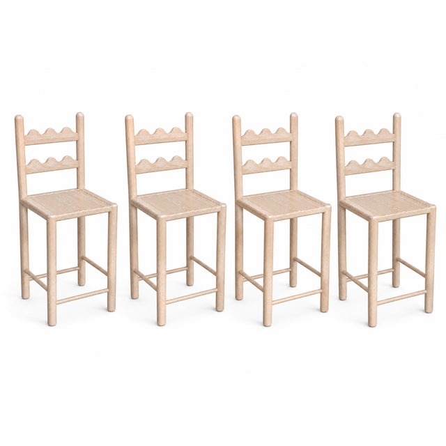 French Country Set of 4 Country French Counter Stools With Custom Antique Natural Cerused Oak. For Sale - Image 3 of 5