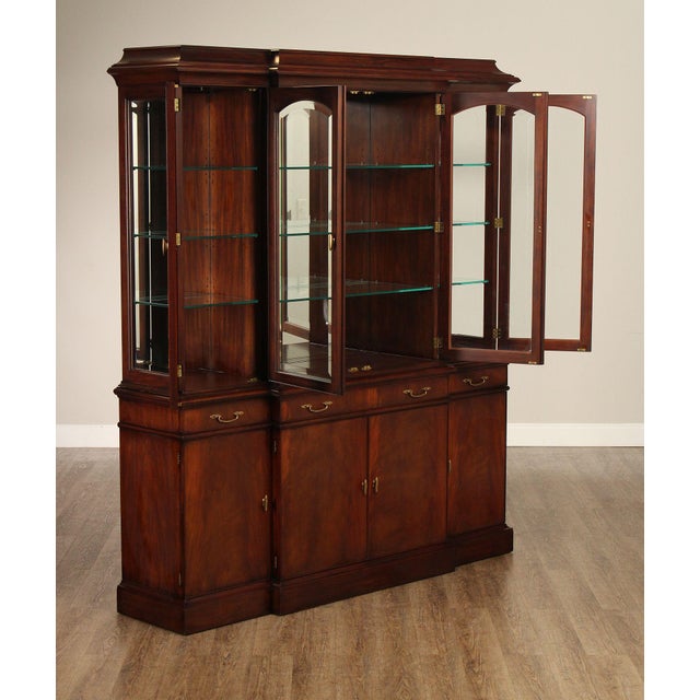 High Quality American Made Mahogany Display Cabinet Bookcase with Four Glazed Doors Opening to Lighted Interior and...