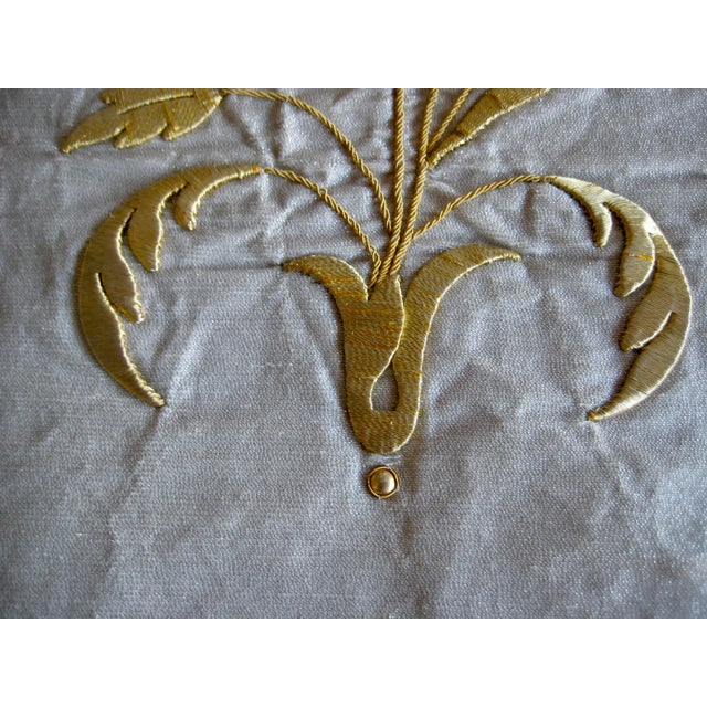 French Gold Metallic Embroidery of Lilys Flowers Fragment Cica 1890 For Sale - Image 4 of 7