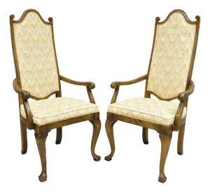 Late 20th Century Vintage Italian Provincial Hollywood Regency Oak Wood Dining Arm Chairs - A Pair