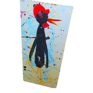 Folk Artist Ernest Lee Acrylic on Board Painting Dancing Chicken. For Sale