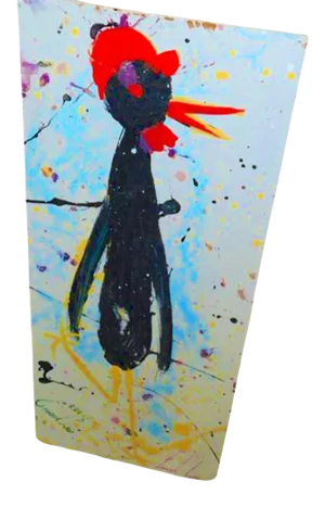 Folk Artist Ernest Lee Acrylic on Board Painting Dancing Chicken.