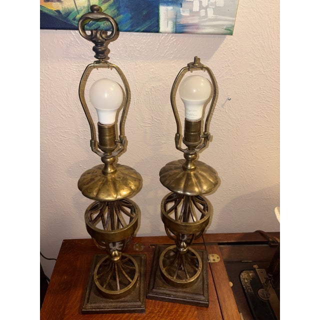 Visual Comfort & Co. Hollywood Regency Open-Cage Brass Table Lamps - A Pair For Sale - Image 9 of 12