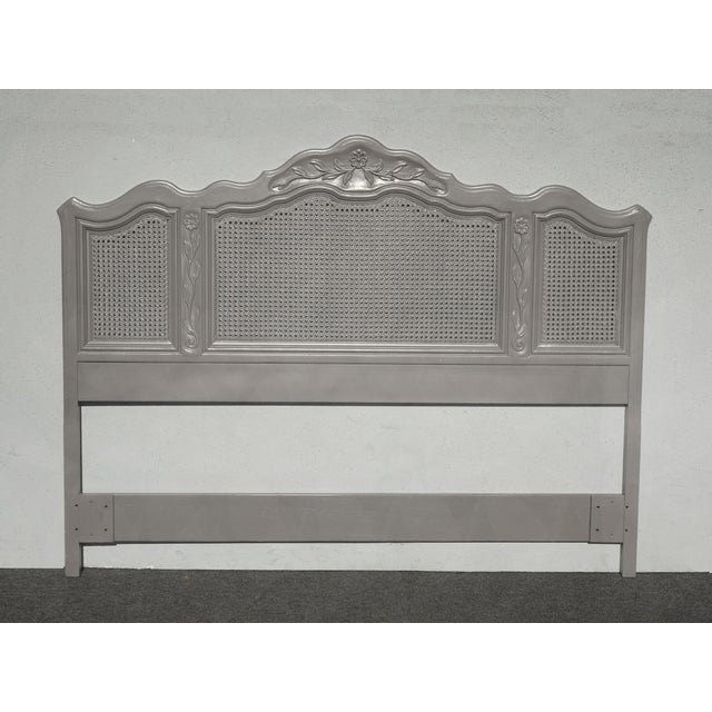 Drexel Vintage by Drexel ~ French Country Gray Ornate Cane Queen Headboard For Sale - Image 4 of 15