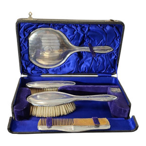 Victorian English Solid Silver Cased Brush Set