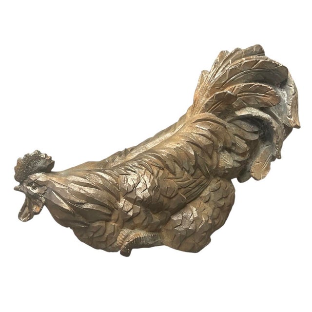Vintage Cast Iron Nesting Rooster Sculpture – Rustic Gray & Rust Patina For Sale - Image 4 of 12