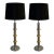 1970s Pair of Chrome and Brass Table Lamps With Black Shades For Sale