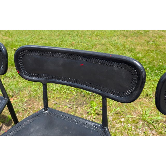 Vintage Set of 6 Black Leather Seats Bar Stools 1970s Mid Century Modern For Sale - Image 16 of 18