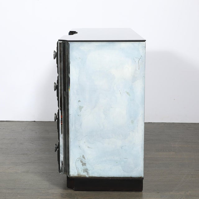 Art Deco Smoked Beveled Mirrored Vanity With Silvered Bronze Pulls For Sale - Image 9 of 16