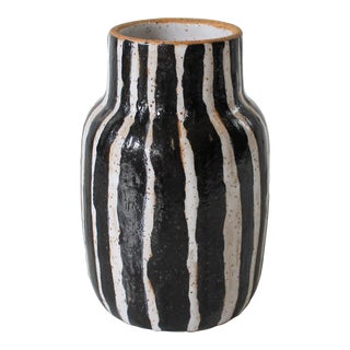Vintage Black & White Studio Pottery Vase For Sale