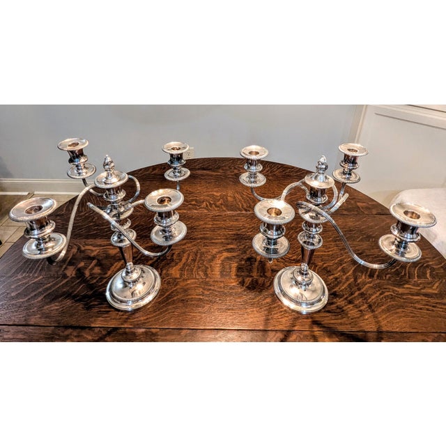 Metal Antique Barker Ellis Silver Plated Candelabra Pair 5 Arm Convertible Gadroon England For Sale - Image 7 of 15