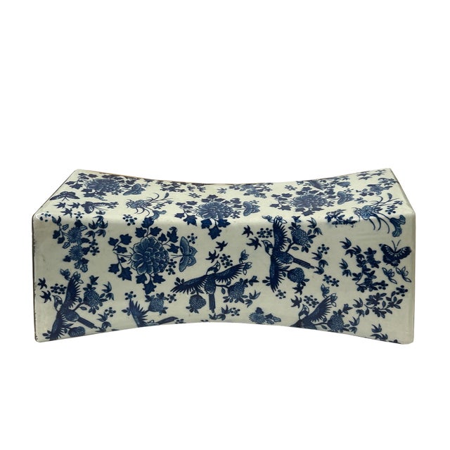 Chinese Blue White Porcelain Flowers Pillow Shape Display Art For Sale - Image 11 of 13