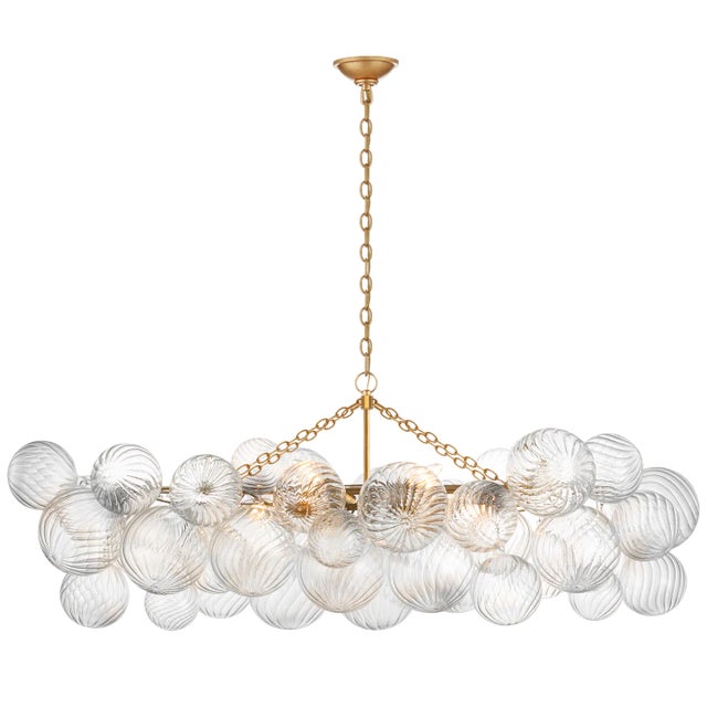 Julie Neill for Visual Comfort Signature Talia Medium Linear Chandelier in Gild with Clear Swirled Glass For Sale