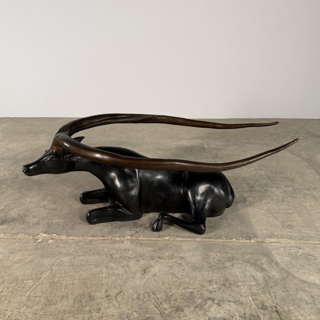 Sculptural Bronze Antelope Coffee Table With Glass Top, 55” L For Sale In Dallas - Image 6 of 8