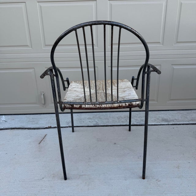 Textile Mid 20th Century Steel and Rush Curved Armchairs Stackable Set of 6 For Sale - Image 7 of 12