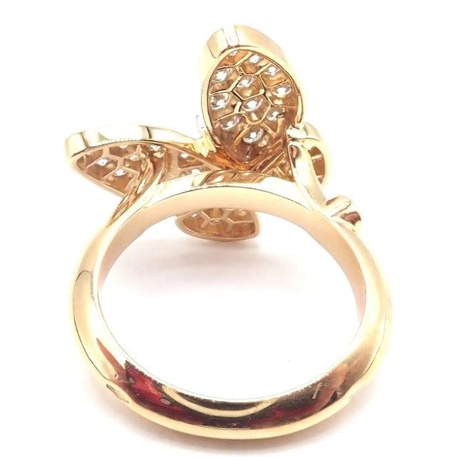 Cartier Van Cleef & Arpels Diamond Two Butterfly Yellow Gold Ring Size 4.5 For Sale - Image 4 of 9