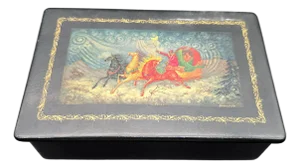 Vintage Hand-Painted Kholuy Lacquer Box – "Troika" Scene by Artist Lovkachev