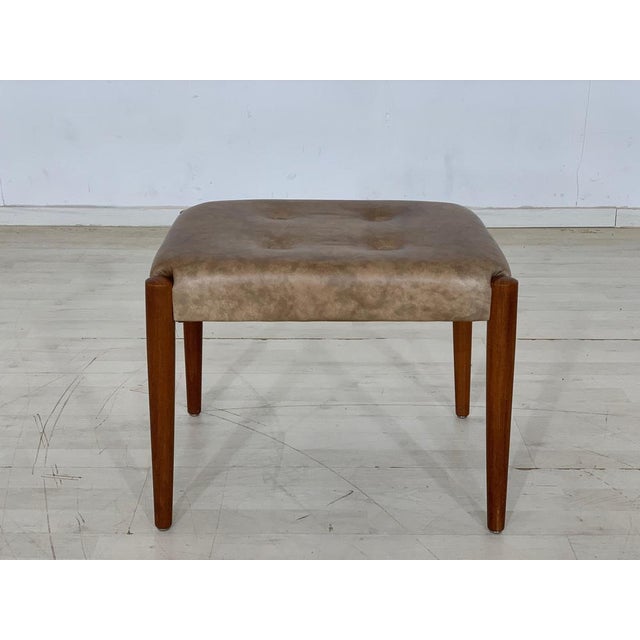 Wood Danish Teak & Leather Stool For Sale - Image 7 of 7