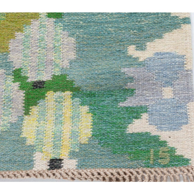 Doris Leslie Blau Vintage Swedish Floral Design Flat Woven Rug by Ingegerd Silow For Sale - Image 4 of 9