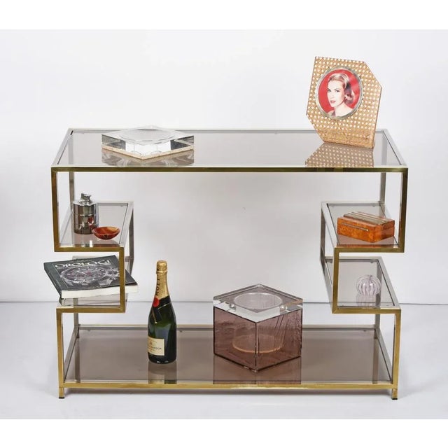 Mid-Century Italian Gold Brass and Glass Console Table, 1970s For Sale - Image 10 of 18