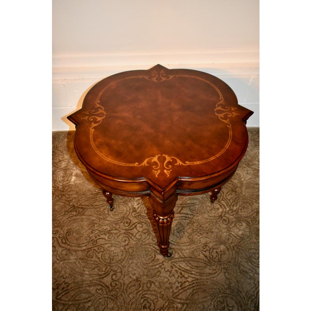 1990s Ethan Allen Inlaid Burl Walnut Shaped Edwardian Style Accent