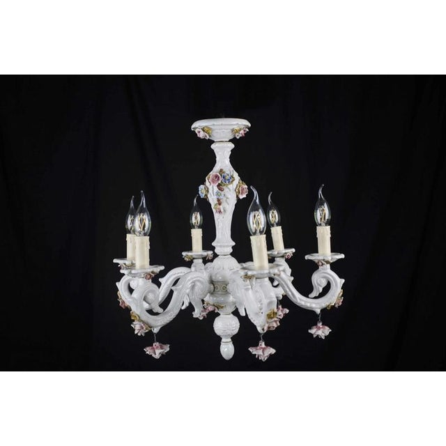 Porcelain Chandelier with 6 Arms, Italy, 1950s For Sale - Image 3 of 7