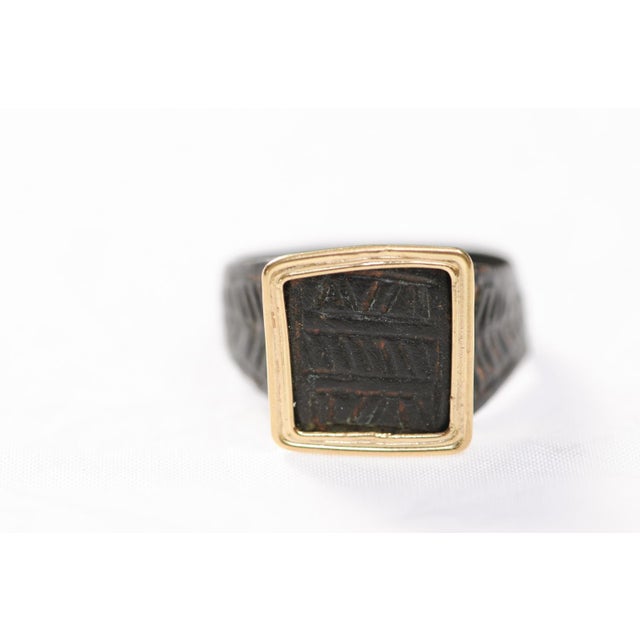 Byzantine Bronze Ring W 21k Square Accent, Size 8 For Sale - Image 11 of 12