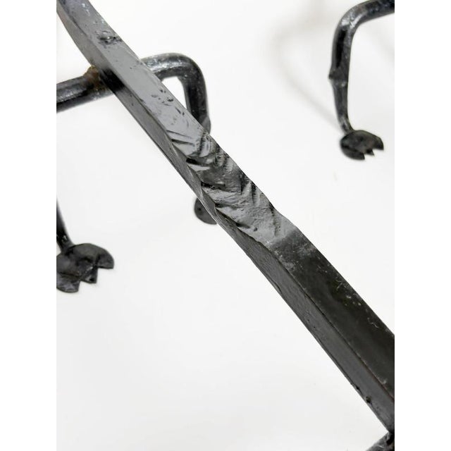 Metal Cast Iron Andirons from Edouard Schenck, France, 1950s, Set of 2 For Sale - Image 7 of 12