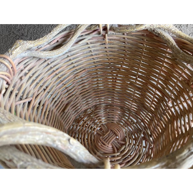 Circa 1990 Handwoven Adirondack-Style Rustic Willow Basket For Sale - Image 12 of 13